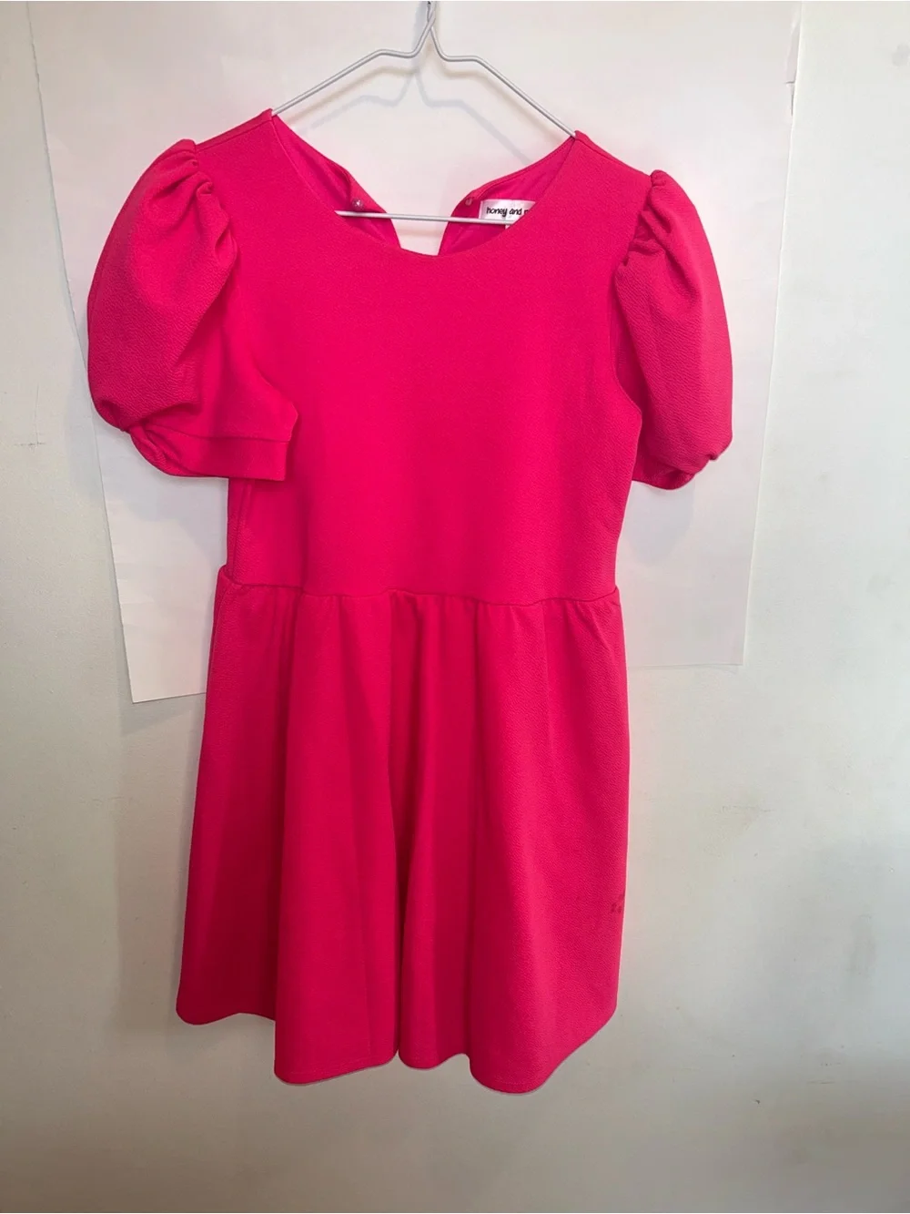 Honey and Rosie Hot Pink Puff Sleeve A-Line Dress